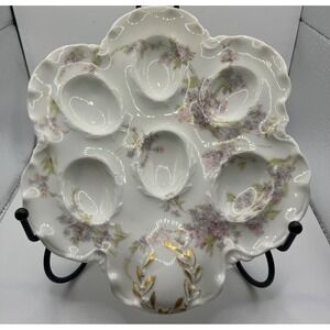 Haviland France Porcelain Egg Plate Lilac Floral Gold Trim Vintage